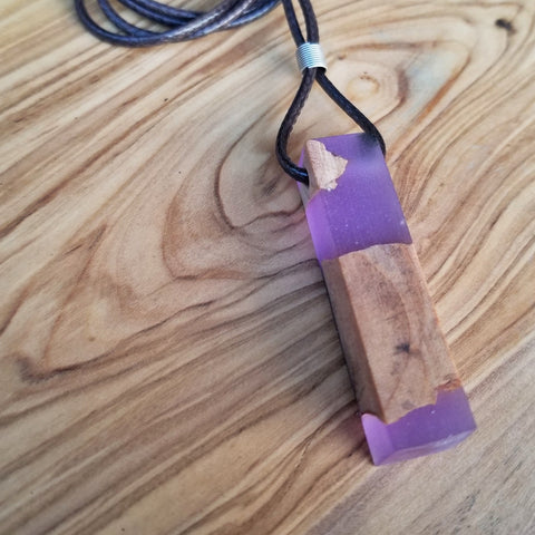 Unisex Fashionable Resin Necklace With Olive Wood Inlay, Faux Leather Chain (4098207875126)