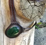 Boho Leather Choker with Green Agate Stone Setting (2265120538678)