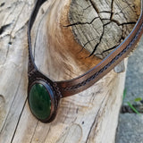 Boho Leather Choker with Green Agate Stone Setting (2265120538678)