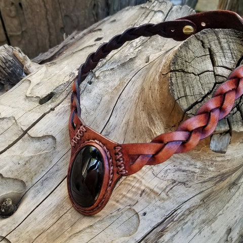 Boho Leather Choker with Onyx Setting (2265120833590)