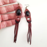 Boho Leather Earing with Onyx Setting (2265120997430)