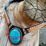 Boho Leather Choker with Turquoise Stone setting (2265121292342)
