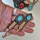 Boho Leather Earring with Turquoise Stone setting (2265121423414)