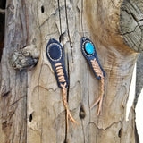 Boho Leather Earring with Turquoise Stone setting (2265121423414)