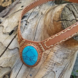 Boho Leather Choker with Turquoise Stone setting (2265121849398)