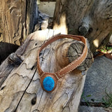 Boho Leather Choker with Turquoise Stone setting (2265121849398)