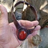 Boho Leather Chocer with Red Agate Stone (2265122144310)