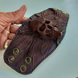MADE TO ORDER-Handcrafted Genuine Vegetal Leather Dark Brown Skull Design Cuff , Unisex Gift Skull Leather Bracelet