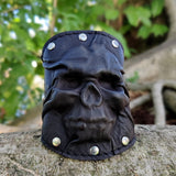 MADE TO ORDER-Handcrafted Genuine Vegetal Leather Black Skull Design Cuff - Unisex Gift Skull Leather Bracelet