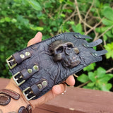 MADE TO ORDER Handcrafted Genuine Vegetal Leather Black  Embossed Skull Design Cuff-Unisex Gift Skull Leather Bracelet Wristband