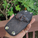 Handcrafted Genuine Vegetal Leather Black Skull Design Cuff - Unisex Gift Embossed Skull Leather Bracelet
