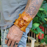 Handcrafted Genuine Vegetal Tan Color Leather Skull Design Cuff-Unique Gift Men's Skull Leather Wristband