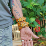 Handcrafted Genuine Vegetal Tan Color Leather Skull Design Cuff-Unique Gift Men's Skull Leather Wristband