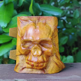 Handcrafted Genuine Vegetal Tan Color Leather Skull Design Cuff-Unique Gift Men's Skull Leather Wristband