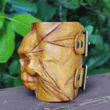 Handcrafted Genuine Vegetal Tan Color Leather Skull Design Cuff-Unique Gift Men's Skull Leather Wristband