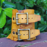 Handcrafted Genuine Vegetal Tan Color Leather Skull Design Cuff-Unique Gift Men's Skull Leather Wristband
