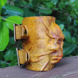 Handcrafted Genuine Vegetal Tan Color Leather Skull Design Cuff-Unique Gift Men's Skull Leather Wristband
