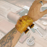 Handcrafted Genuine Vegetal Tan Color Leather Skull Design Cuff-Unique Gift Men's Skull Leather Wristband