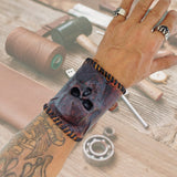 Handcrafted Genuine Vegetal Multi Color Leather Skull Design Cuff-Unique Gift Men's Embossed Skull Leather Wristband