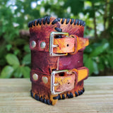 Handcrafted Genuine Vegetal Multi Color Leather Skull Design Cuff-Unique Gift Men's Embossed Skull Leather Wristband