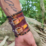 Handcrafted Genuine Vegetal Multi Color Leather Skull Design Cuff-Unique Gift Men's Embossed Skull Leather Wristband