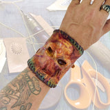 Handcrafted Genuine Vegetal Multi Color Leather Skull Design Cuff-Unique Gift Men's Embossed Skull Leather Wristband