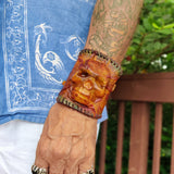 Handcrafted Genuine Vegetal Multi Color Leather Skull Design Cuff-Unique Gift Men's Embossed Skull Leather Wristband