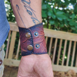 Handcrafted Genuine Brown and Black Vegetal Leather Embossed Skull Design Cuff, Unique Lifestyle Gift Skull Leather Bracelet-wristband