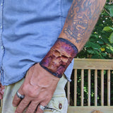 Handcrafted Genuine Brown and Black Vegetal Leather Embossed Skull Design Cuff, Unique Lifestyle Gift Skull Leather Bracelet-wristband