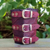 Handcrafted Genuine Maroon-Brown Vegetal Leather Embossed Skull Design Cuff - Unisex Gift Skull Leather Bracelet Wristband