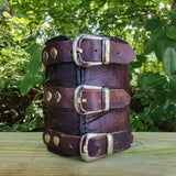 Handcrafted Genuine Dark Brown Vegetal Leather Embossed Skull Design Cuff - Unisex Gift Skull Leather Bracelet Wristband