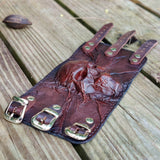 Handcrafted Genuine Dark Brown Vegetal Leather Embossed Skull Design Cuff - Unisex Gift Skull Leather Bracelet Wristband