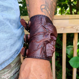 Handcrafted Genuine Dark Brown Vegetal Leather Embossed Skull Design Cuff - Unisex Gift Skull Leather Bracelet Wristband