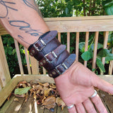 Handcrafted Genuine Dark Brown Vegetal Leather Embossed Skull Design Cuff - Unisex Gift Skull Leather Bracelet Wristband