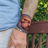 Handcrafted Genuine Brown Vegetal Leather Embossed Skull Design Cuff-Unique Lifestyle Gift Skull Leather Bracelet-wristband