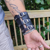 Handcrafted Genuine Black Vegetal Leather Embossed Skull Design Cuff - Unisex Gift Skull Leather Wristband-Bracelet