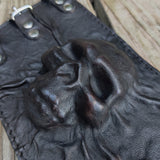 Handcrafted Genuine Black Vegetal Leather Embossed Skull Design Cuff - Unisex Gift Skull Leather Wristband-Bracelet