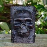 Handcrafted Genuine Black Vegetal Leather Embossed Skull Design Cuff - Unisex Gift Skull Leather Wristband-Bracelet