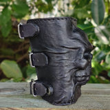 Handcrafted Genuine Black Vegetal Leather Embossed Skull Design Cuff - Unisex Gift Skull Leather Wristband-Bracelet