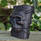 Handcrafted Genuine Black Vegetal Leather Embossed Skull Design Cuff - Unisex Gift Skull Leather Wristband-Bracelet