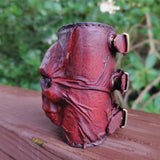 MADE TO ORDER-Handcrafted Genuine Maroon Vegetal Leather Embossed Skull Design Cuff - Unisex Gift Skull Leather Bracelet Wristband