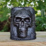 Handcrafted Genuine Vegetal Black Leather Embossed Skull Design Cuff - Unisex Cool Gift Skull Leather Bracelet Wristband