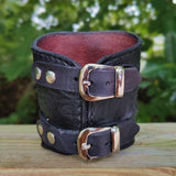Handcrafted Genuine Vegetal Black Leather Embossed Skull Design Cuff - Unisex Cool Gift Skull Leather Bracelet Wristband
