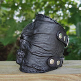 Handcrafted Genuine Vegetal Black Leather Embossed Skull Design Cuff - Unisex Cool Gift Skull Leather Bracelet Wristband