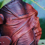 Handcrafted XXL Genuine Vegetal Leather Brown-Black Embossed Skull Design Cuff Unique Unisex Gift Skull Leather Bracelet Wristband