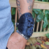 MADE TO ORDER Handcrafted Genuine Small Black Vegetal Leather Embossed Skull Design Cuff, Unique Lifestyle Gift Skull Leather Bracelet-Wristband