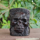 Made To Order-Handcrafted Medium Size Black Vegetal Leather Embossed Skull Design Cuff, Unique Gift Skull Leather Bracelet-Wristband