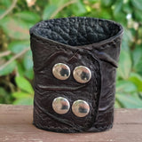 Made To Order-Handcrafted Medium Size Black Vegetal Leather Embossed Skull Design Cuff, Unique Gift Skull Leather Bracelet-Wristband