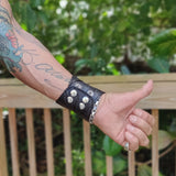 Made To Order-Handcrafted Medium Size Black Vegetal Leather Embossed Skull Design Cuff, Unique Gift Skull Leather Bracelet-Wristband