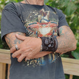 Made To Order-Handcrafted Medium Size Black Vegetal Leather Embossed Skull Design Cuff, Unique Gift Skull Leather Bracelet-Wristband